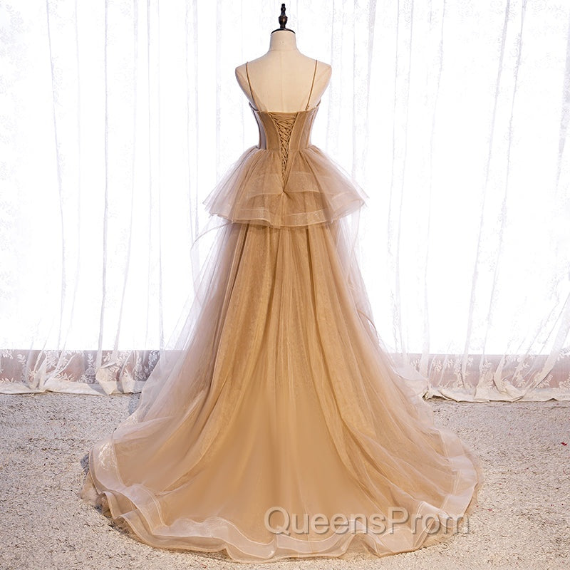 Champagne Tulle Sweetheart Straps Long Ball Gown Evening Prom Dress, Champagne Party Dress Secondary image