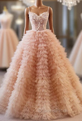 Champagne Tulle Tiers Sequins Quinceanera Dress