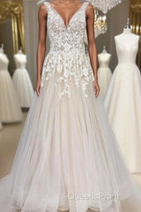 Champagne tulle v neck lace long Evening Prom Dress champagne formal Dress