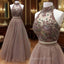 Champagne Two Pieces Beads Long Evening Prom Dress, Evening Dress