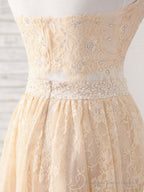 Champagne Two Pieces Lace Long Prom Dress Lace Evening Dress
