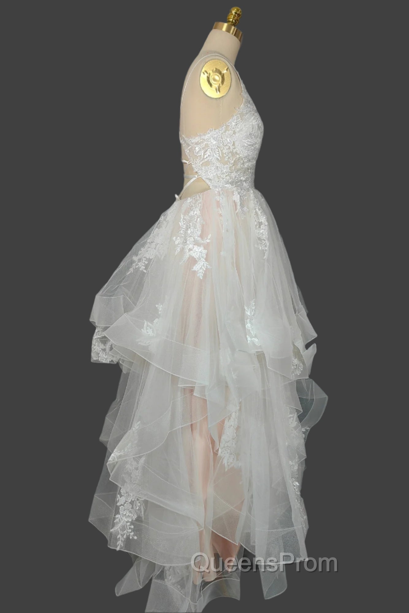 Champagne V-Neck Long Evening Prom Dress A-Line Tulle Evening Dress Secondary image