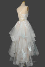 Champagne V-Neck Long Evening Prom Dress A-Line Tulle Evening Dress