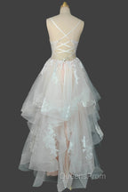 Champagne V-Neck Long Evening Prom Dress A-Line Tulle Evening Dress