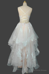 Champagne V-Neck Long Prom Dresses A-Line Tulle Formal Evening Dresses