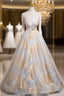 Champagne White Spaghetti Straps Beading Evening Prom Dress