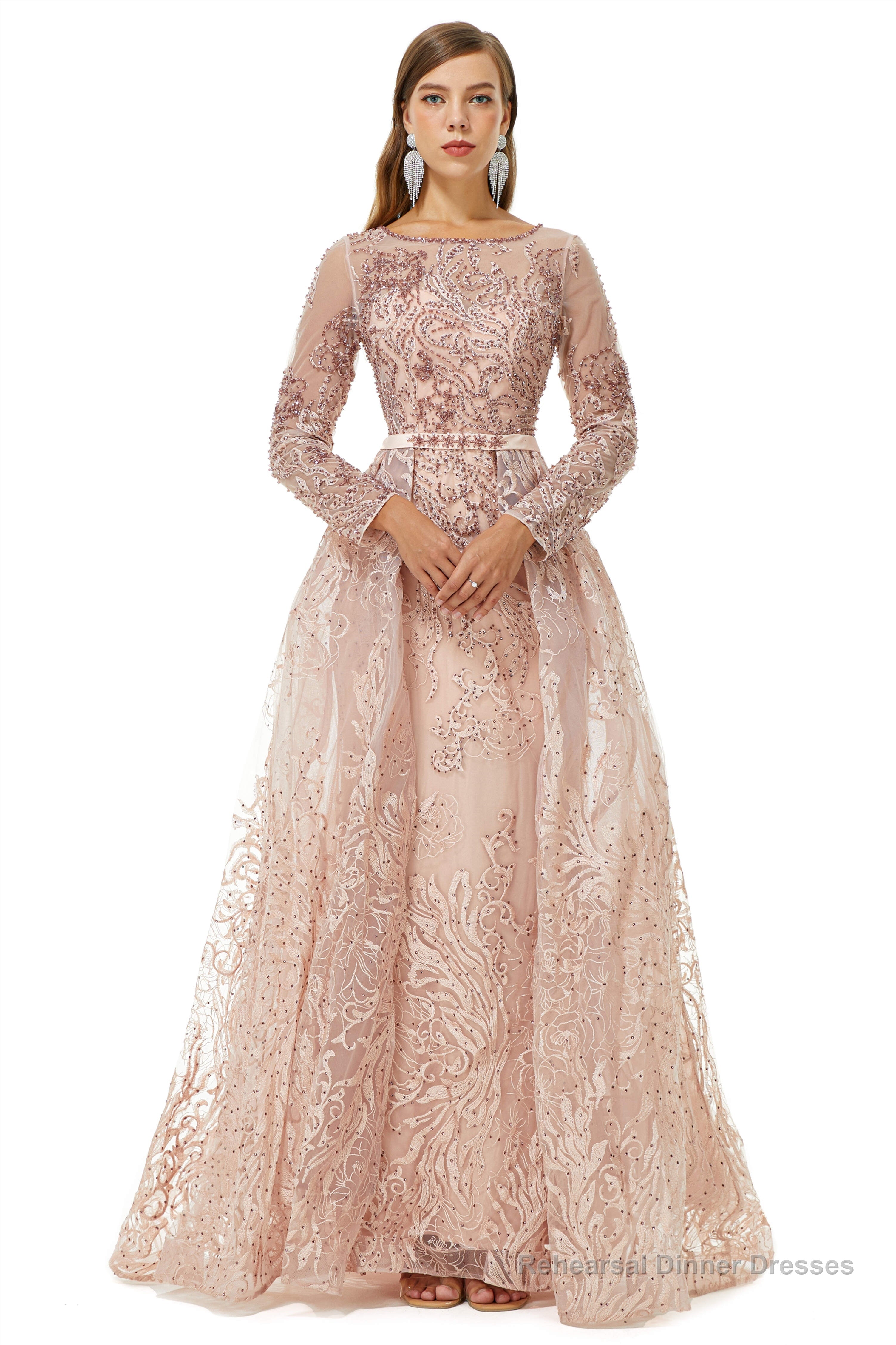 A-Line Tulle Beading Mermaid Long sleeves Prom Dresses with Overskirt Main image