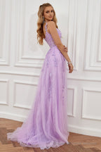 Charcoal Off the Shoulder Prom Dress with Appliques