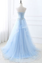 CHARLIZE |Ball Gown Sweetheart Tulle Sky Blue Evening Prom Party Gowns with Sequins