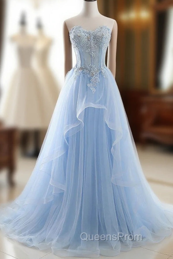 CHARLIZE |Ball Gown Sweetheart Tulle Sky Blue Evening Prom Party Gowns with Sequins Main image