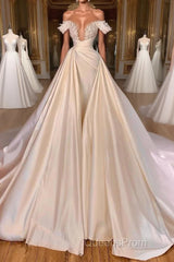 Charming A-Line Off-the-shoulder Cathedral V-Neck Long Wedding Dress