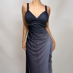 Charming A Line Spaghetti Strap Beaded Navy Blue Ombre Chiffon Party Dress Classy Evening Dress