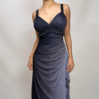 Charming A Line Spaghetti Strap Beaded Navy Blue Ombre Chiffon Party Dress Classy Evening Dress