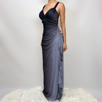 Charming A Line Spaghetti Strap Beaded Navy Blue Ombre Chiffon Party Dress Classy Evening Dress