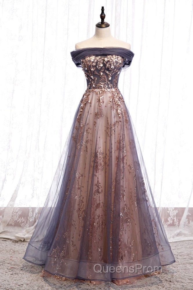 Charming A-Line Tulle Long Off Shoulder Party Dress, Evening Prom Dress Secondary image