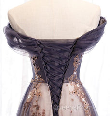 Charming A-Line Tulle Long Off Shoulder Party Dress, Evening Prom Dress