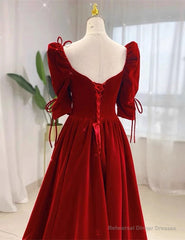 Charming A-line Velvet Long Party Dress, A-line Floor Length Wedding Party Dress