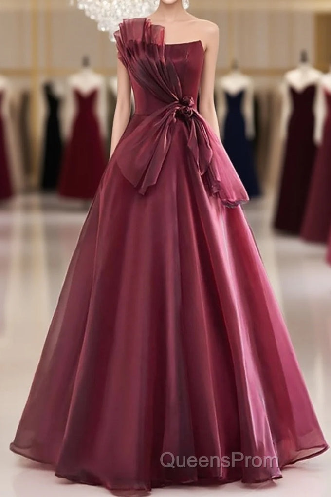 Charming And Elegant Wine Red Sleeveless Off Shoulder Ball Dress, Wine Red A-Shaped Princess Strapless Butterfly Tie With Backless Strap And Ground Length Evening Prom Dress Main image