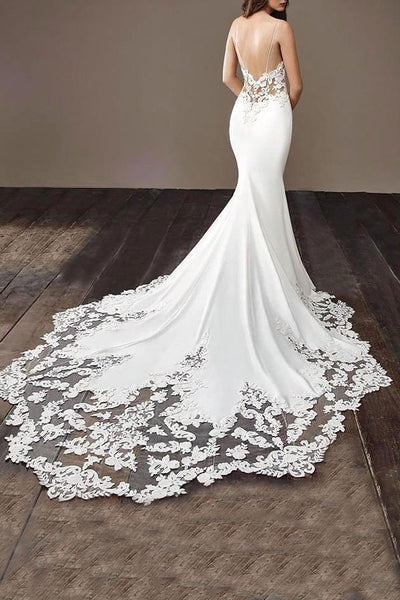 Charming Appliques Lace Mermaid Wedding Dress With Straps, Sexy Sleeveless Classy Prom Gown Secondary image