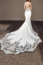 Charming Appliques Lace Mermaid Wedding Dress With Straps, Sexy Sleeveless Classy Prom Gown