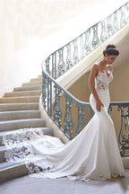 Charming Appliques Lace Mermaid Wedding Dress With Straps, Sexy Sleeveless Classy Prom Gown