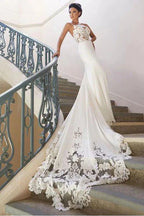 Charming Appliques Lace Mermaid Wedding Dress With Straps, Sexy Sleeveless Classy Prom Gown