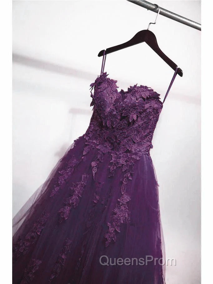Charming Ball Gown Purple Tulle Sweetheart Lace Applique Evening Dress, Purple Sweet 16 Dress Secondary image