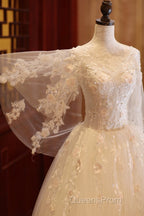 Charming Beautiful Ivory Tulle With Flowers Long Wedding Party Dress, Tulle Simple Wedding Dress Evening Prom Dress Party Dress