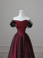 Charming Black And Red Off Shoulder A-Line Classy Prom Dress, Long Party Dress