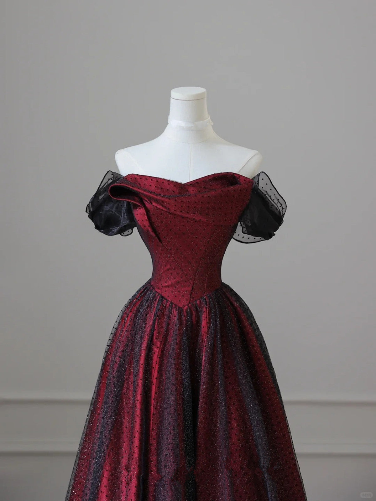 Charming Black And Red Off Shoulder A-Line Classy Prom Dress, Long Party Dress