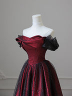Charming Black And Red Off Shoulder A-Line Classy Prom Dress, Long Party Dress