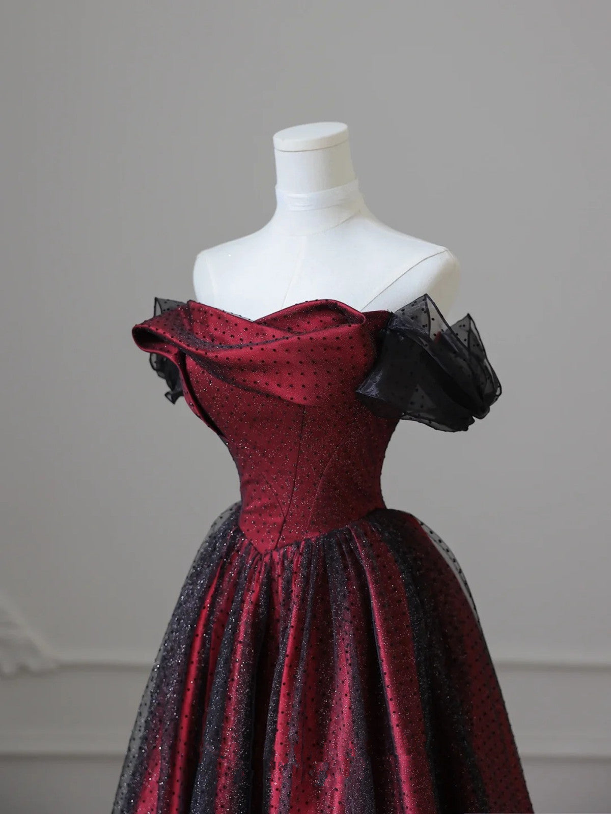 Charming Black And Red Off Shoulder A-Line Classy Prom Dress, Long Party Dress
