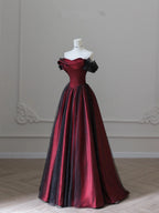 Charming Black And Red Off Shoulder A-Line Classy Prom Dress, Long Party Dress