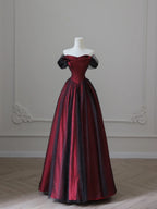 Charming Black And Red Off Shoulder A-Line Classy Prom Dress, Long Party Dress