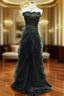 Charming Black Satin and Tulle Straps Beaded Long Party Dress, A-line Black Evening Prom Dress