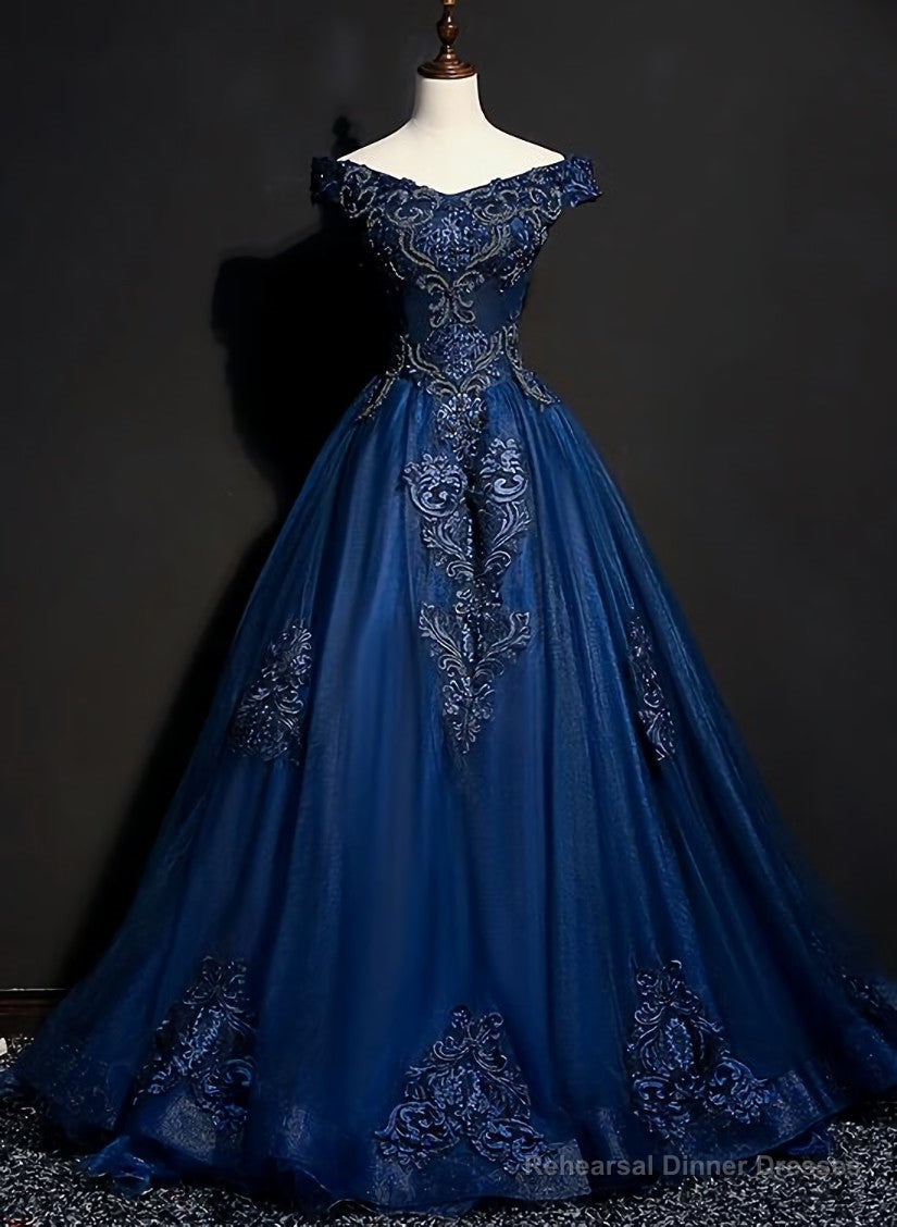 Charming Blue Off the Shoulder Long Sweet 16 Dress, Handmade Party Gown
