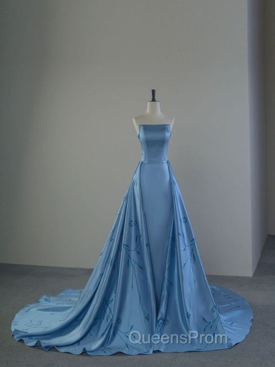Charming Blue Strapless Evening Prom Dress,Blue Evening Dress Secondary image