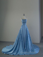 Charming Blue Strapless Evening Prom Dress,Blue Evening Dress