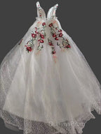 Charming Floral Embroidery Long Evening Prom Dress V Neck A Line Party Dress