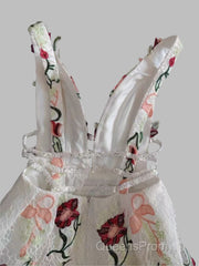 Charming Floral Embroidery Long Evening Prom Dress V Neck A Line Party Dress