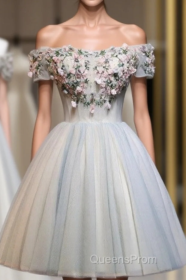 Charming Floral Short Tulle Evening Prom Dress, Knee Length Party Dress, Formal Dress Main image