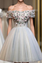 Charming Floral Short Tulle Evening Prom Dress, Knee Length Party Dress, Formal Dress