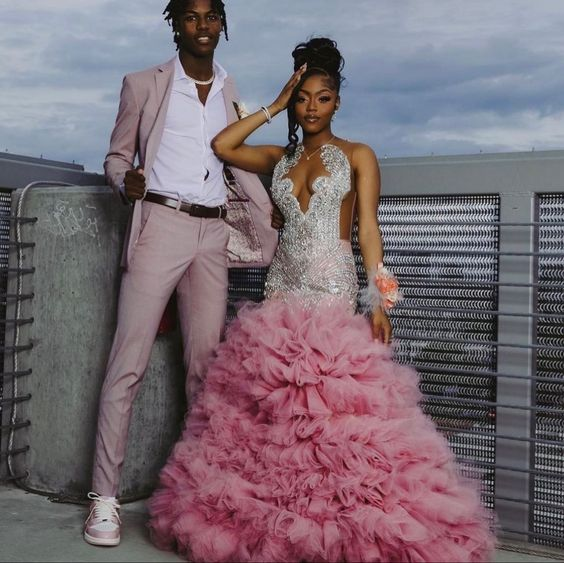 Beautiful Pink Beaded Mermaid Classy Prom Dress Long Classy Evening Dress