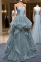 Charming Green Tulle Straps Layers Long Evening Dress, Tulle Party Dress Evening Prom Dress