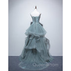 Charming Green Tulle Straps Layers Long Evening Dress, Tulle Party Dress Evening Prom Dress