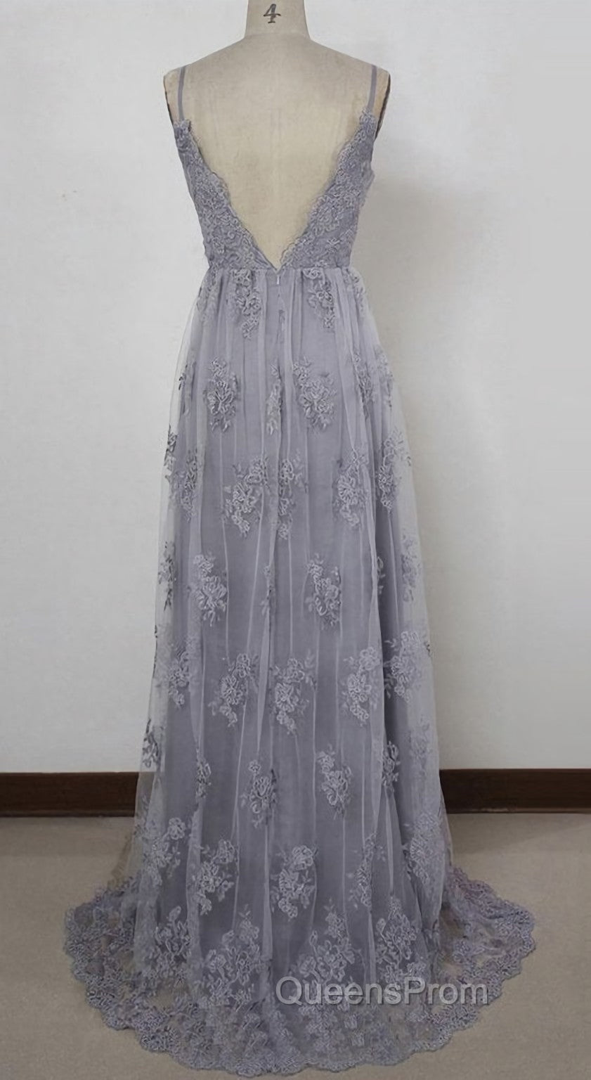 Charming Grey Lace Evening Party Dress , High Quality Evening Gown Secondary image