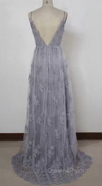Charming Grey Lace Evening Party Dress , High Quality Evening Gown