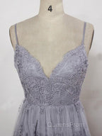 Charming Grey Lace Evening Party Dress , High Quality Evening Gown