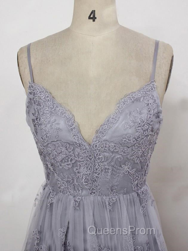 Charming Grey Lace Evening Party Dress , High Quality Evening Gown