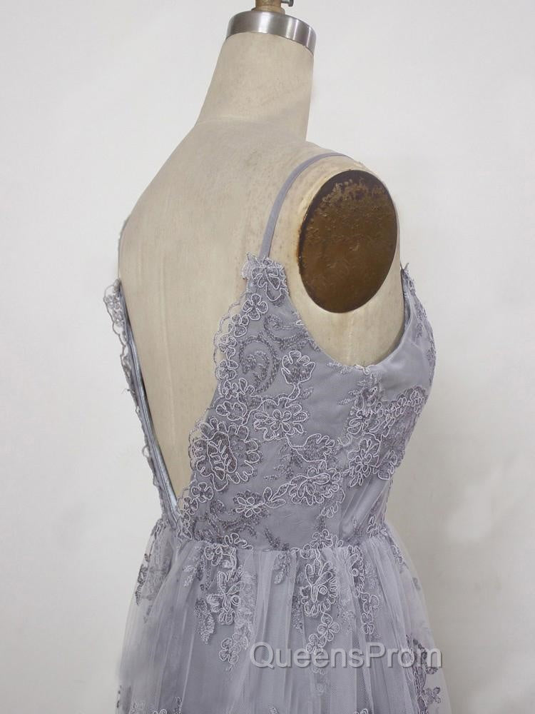 Charming Grey Lace Evening Party Dress , High Quality Evening Gown